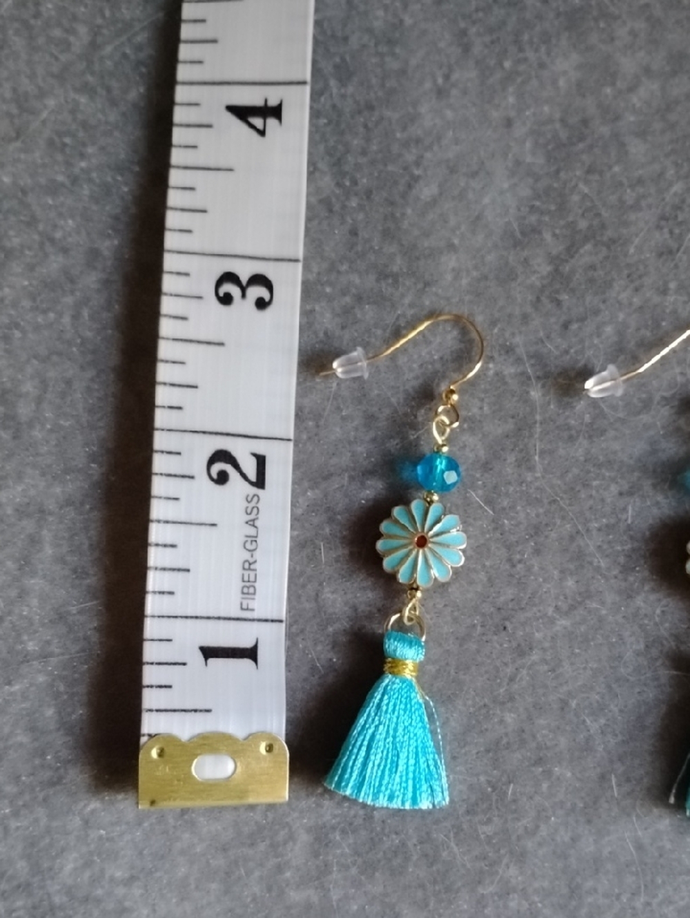Hand Crafted Blue Tassel Flower Drop Earrings - Picture 4 of 4